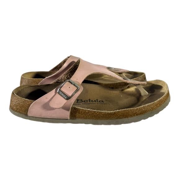 Birkenstock Gizeh Sandal Thong Pink Rose Gold EU 40 Leather Metallic Cork US 9 - Picture 1 of 9
